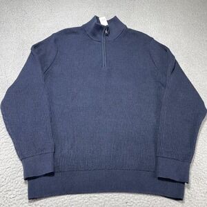 Gap Sweater Mens XL Blue Waffle Knit 1/4 Zip‎ Mock Neck Cotton Pullover Warm
